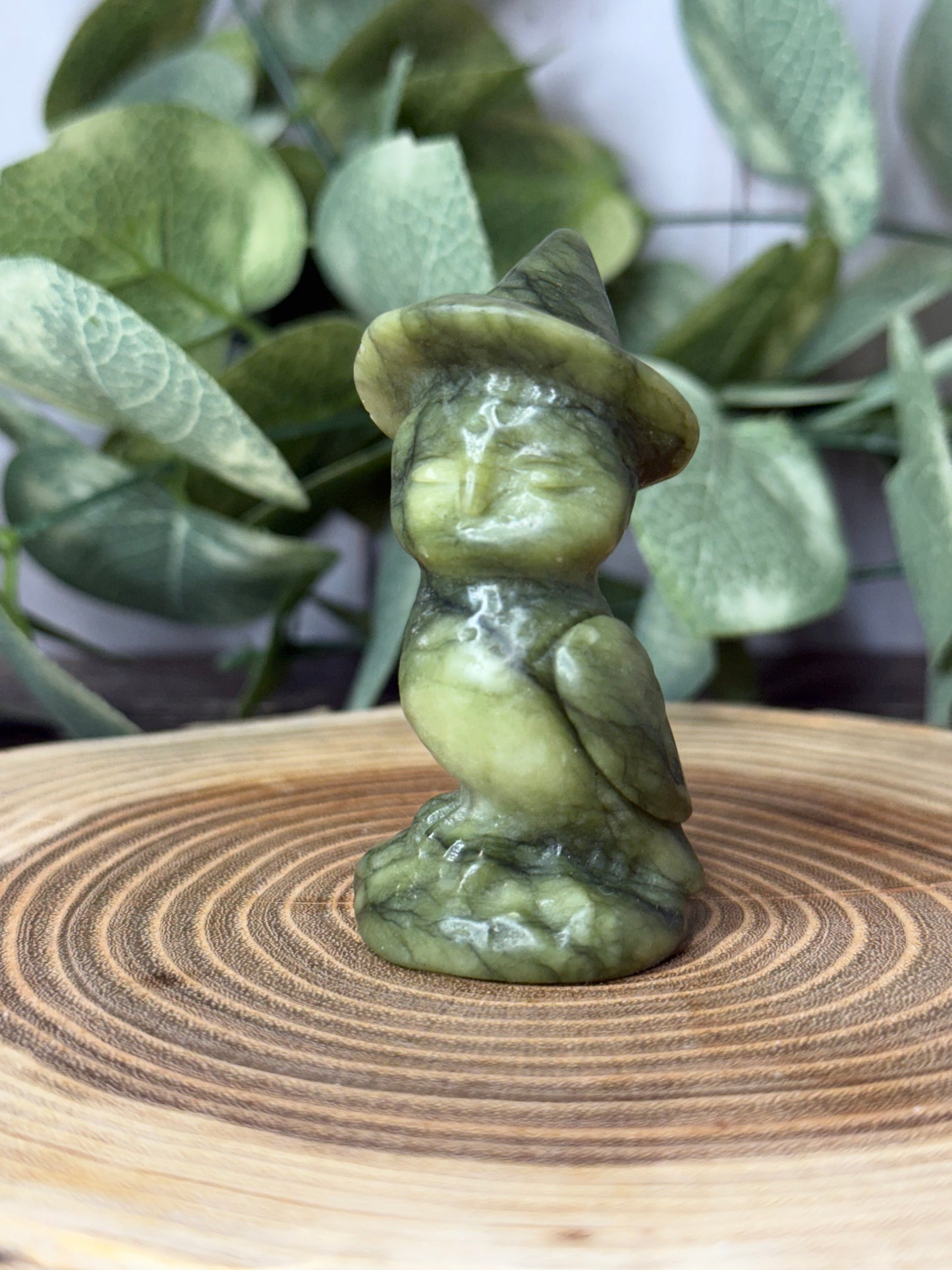 Owl with Witch Hat - Green Jade