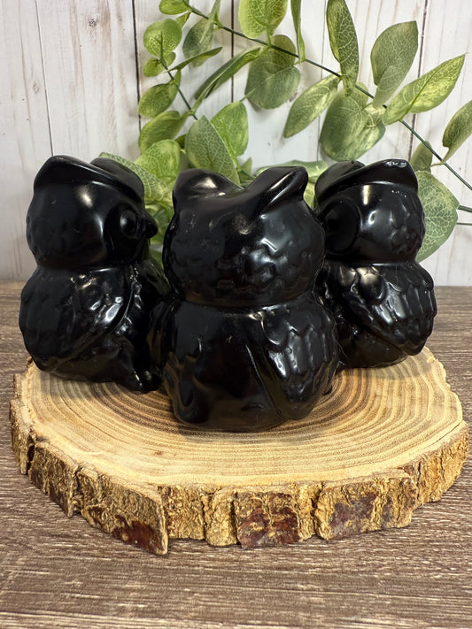 Large Owl Carvings - Black Obsidian