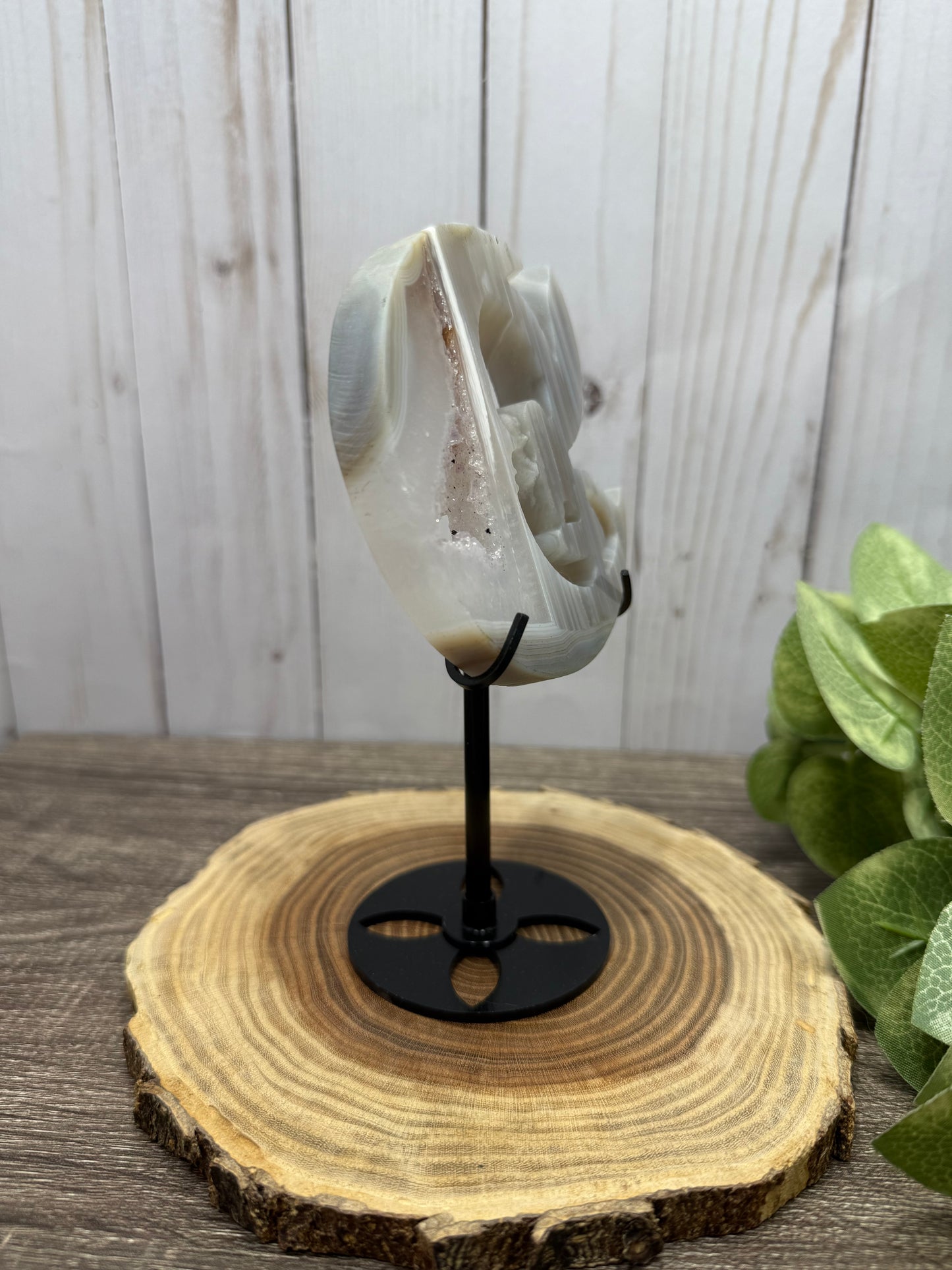 Fairy and Moon Carving on Stand - Druzy Agate