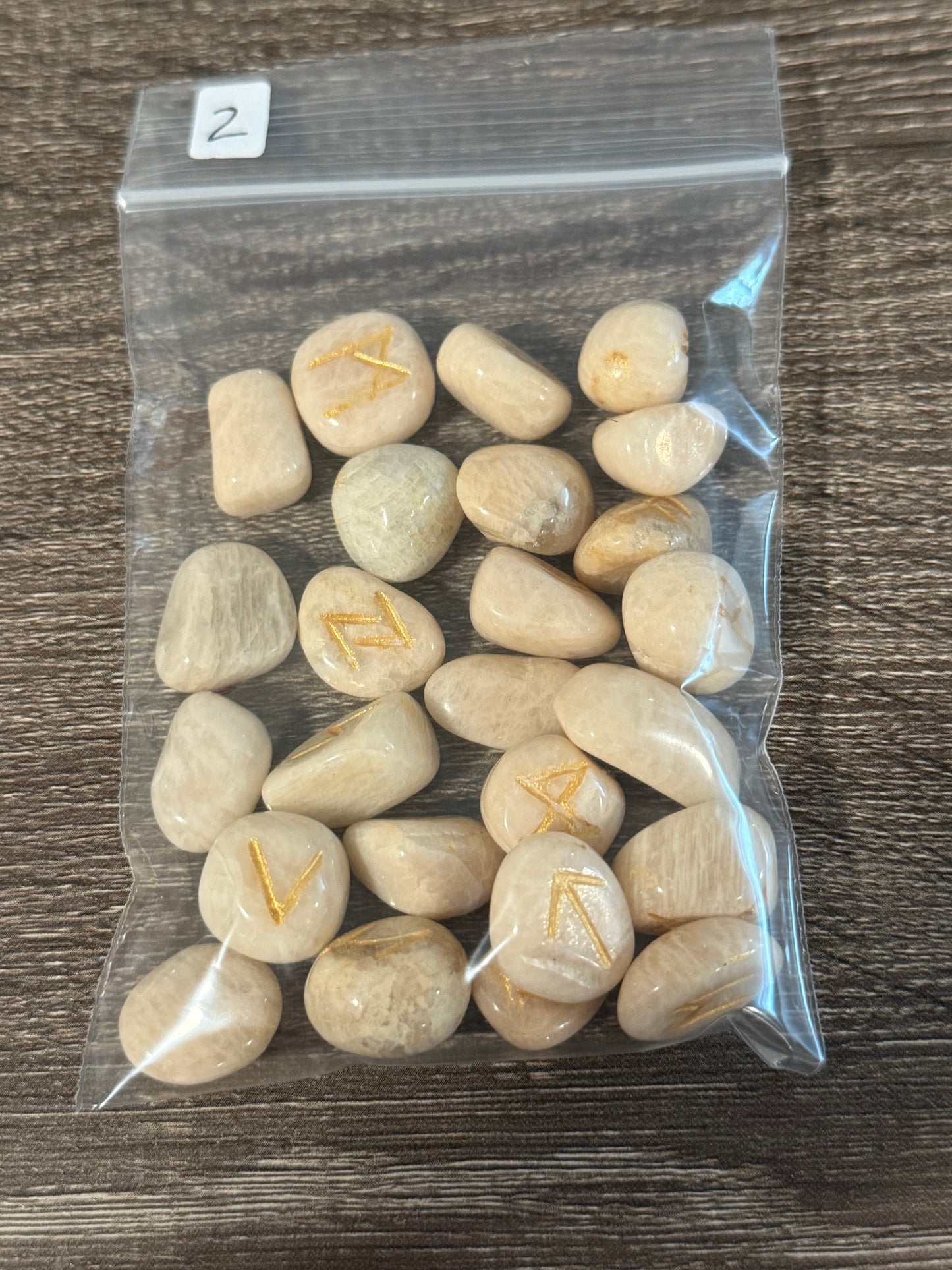 Peach Moonstone Rune Stones Set #2 Crystal with Elder Futhark Letterings