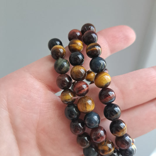 Triple Tigers Eye (Blue, Red, Yellow Crystals) - Bracelet 8 mm