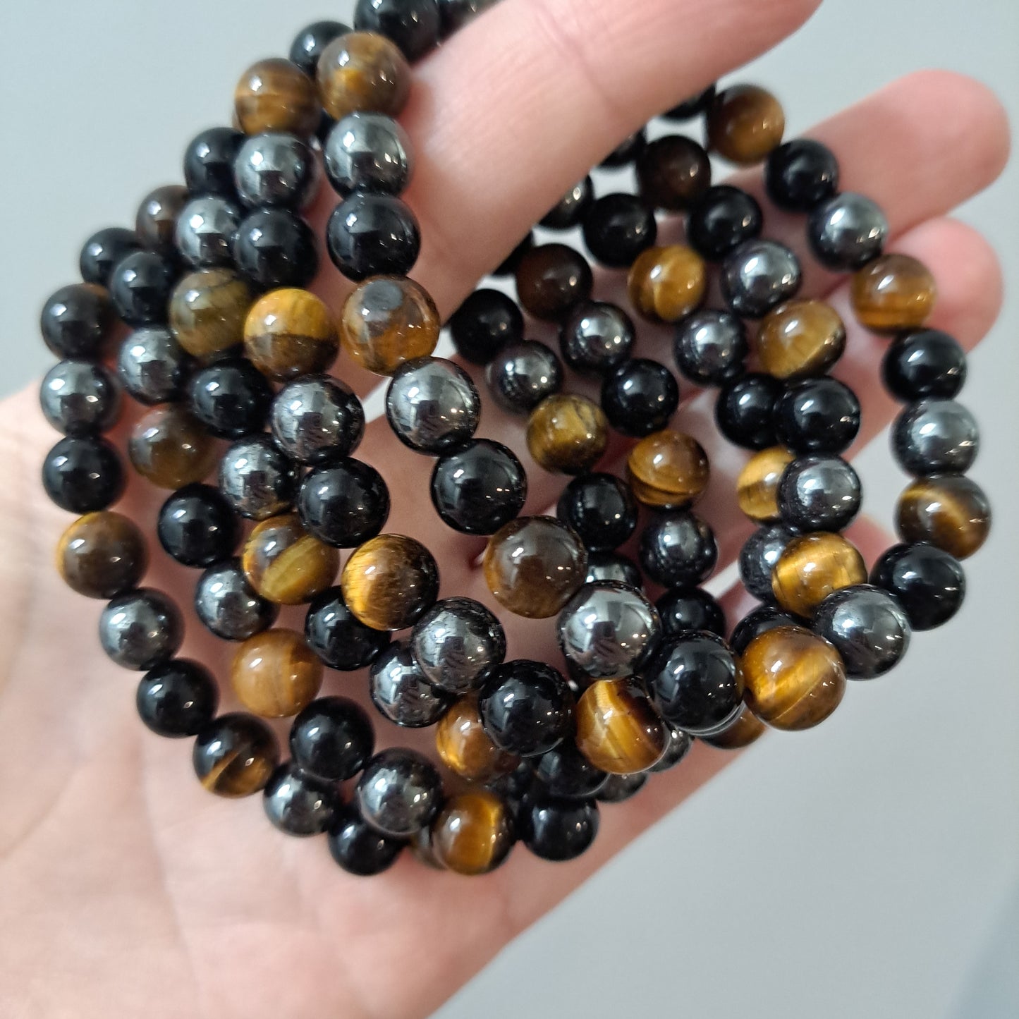 Hematite, Obsidian, Yellow Tigers Eye - Bracelet 8 mm