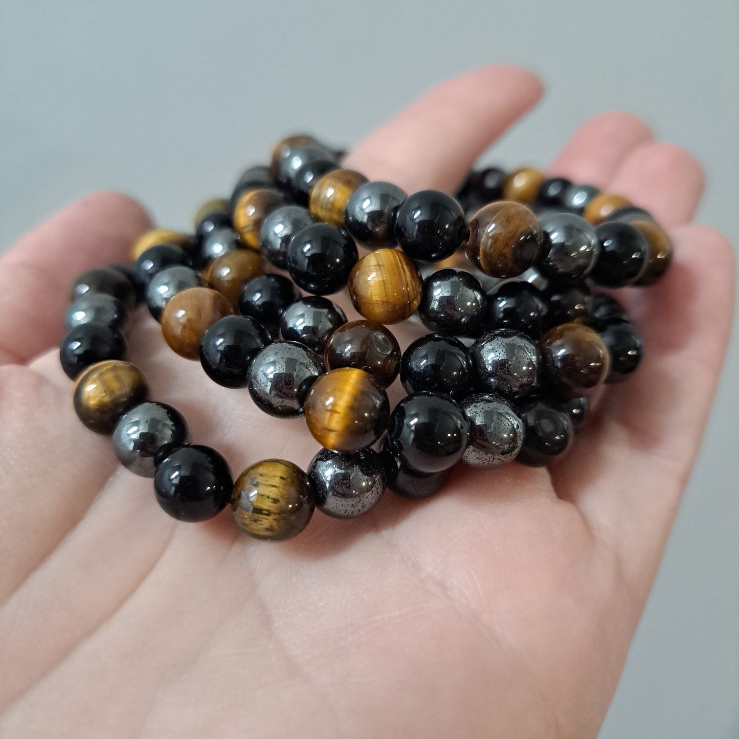 Hematite, Obsidian, Yellow Tigers Eye - Bracelet 8 mm