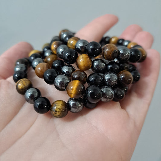 Hematite, Obsidian, Yellow Tigers Eye - Bracelet 8 mm