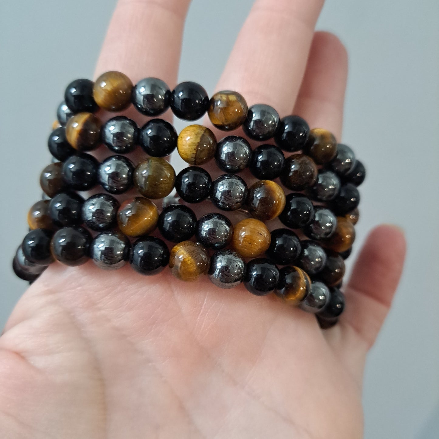 Hematite, Obsidian, Yellow Tigers Eye - Bracelet 8 mm