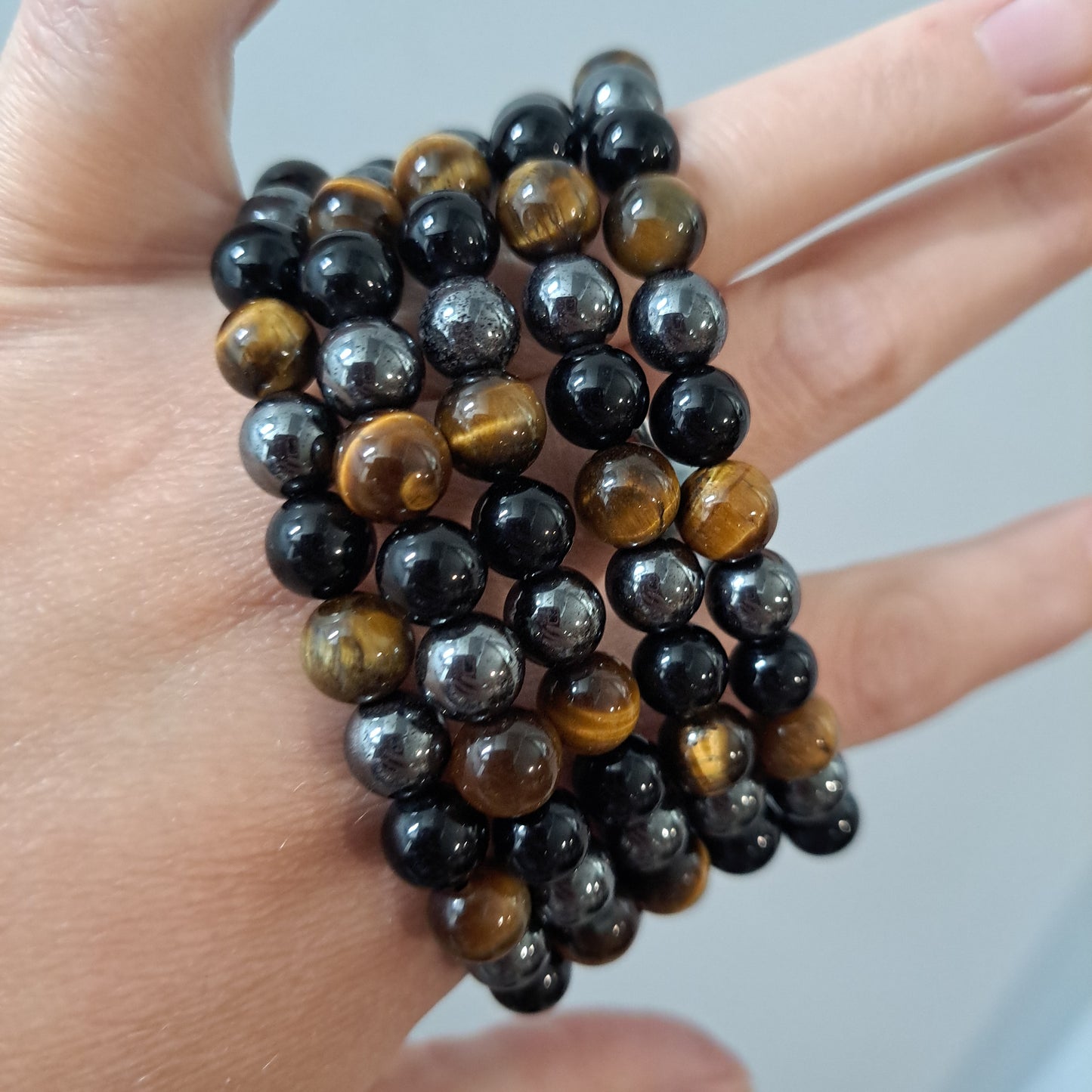 Hematite, Obsidian, Yellow Tigers Eye - Bracelet 8 mm