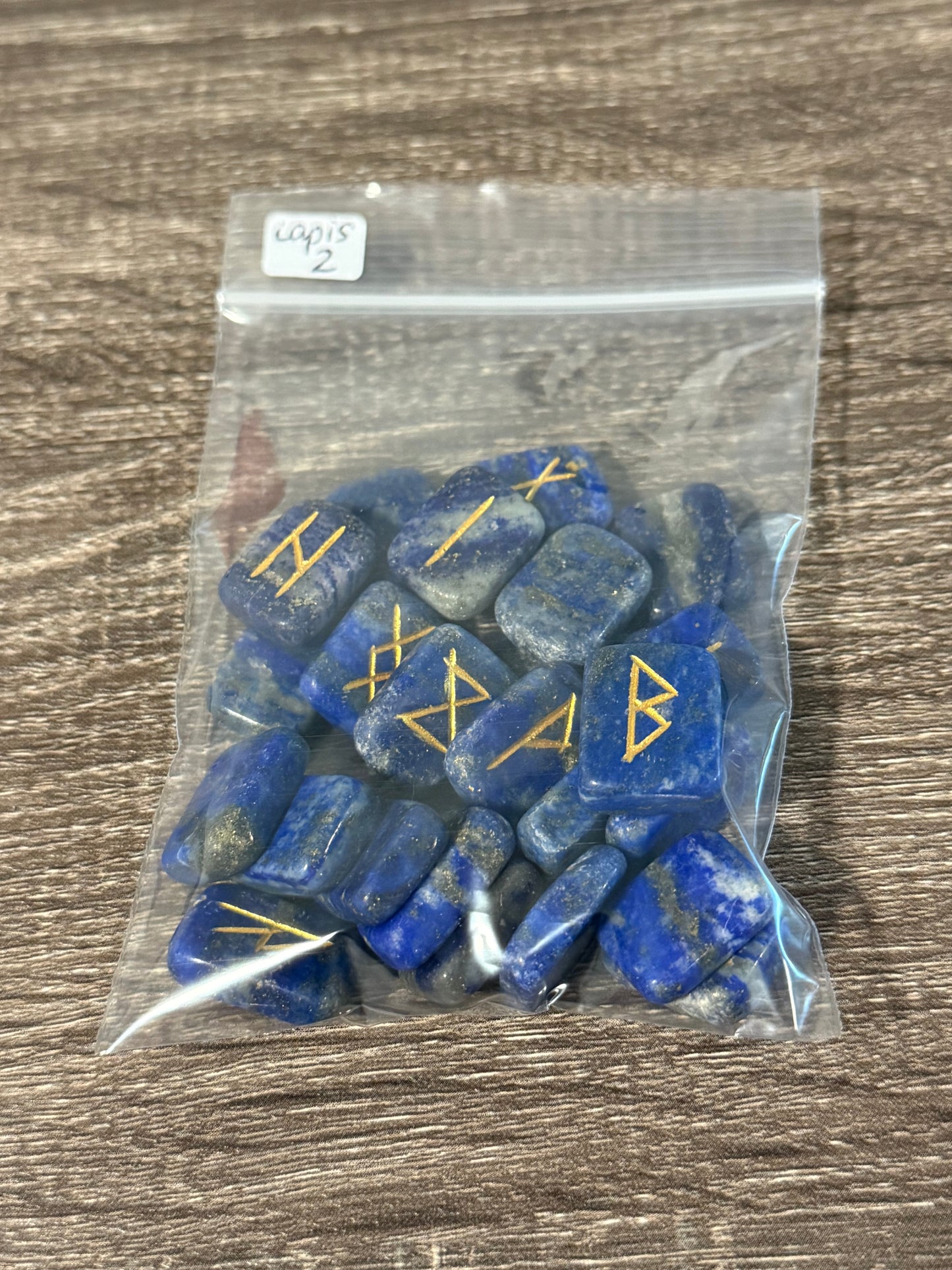 Lapis Lazuli Gemstone Rune Engraved Elder Futhark Lettering - Set 2