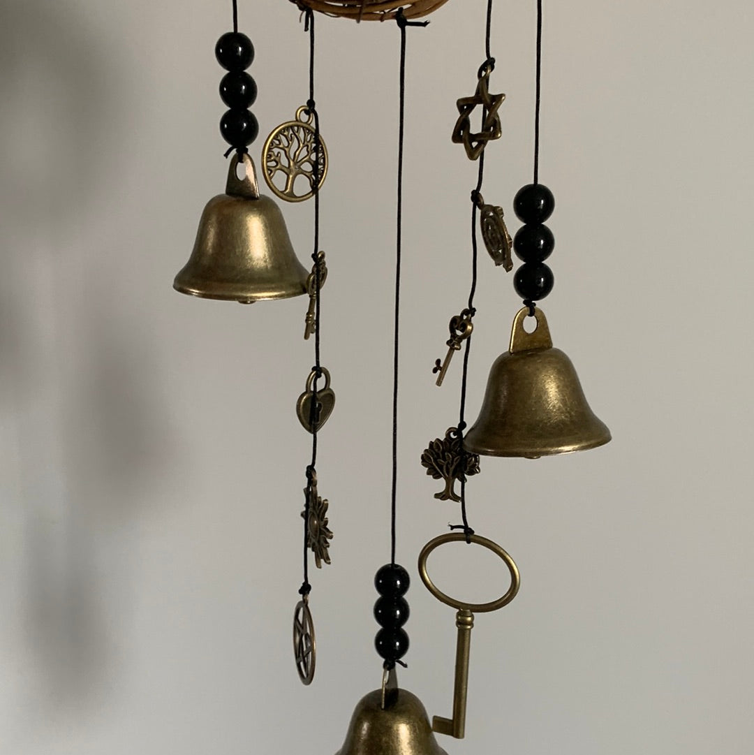 Witch Bells for Home Protection, 3 Bells & lots of charms (no bottle or crystal)