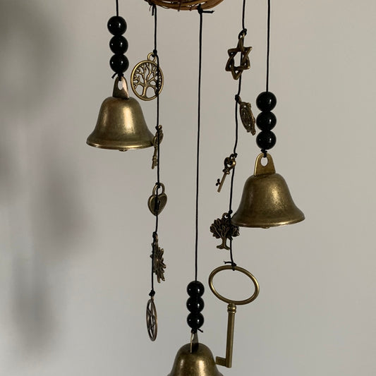 Witch Bells for Home Protection, 3 Bells & lots of charms (no bottle or crystal)