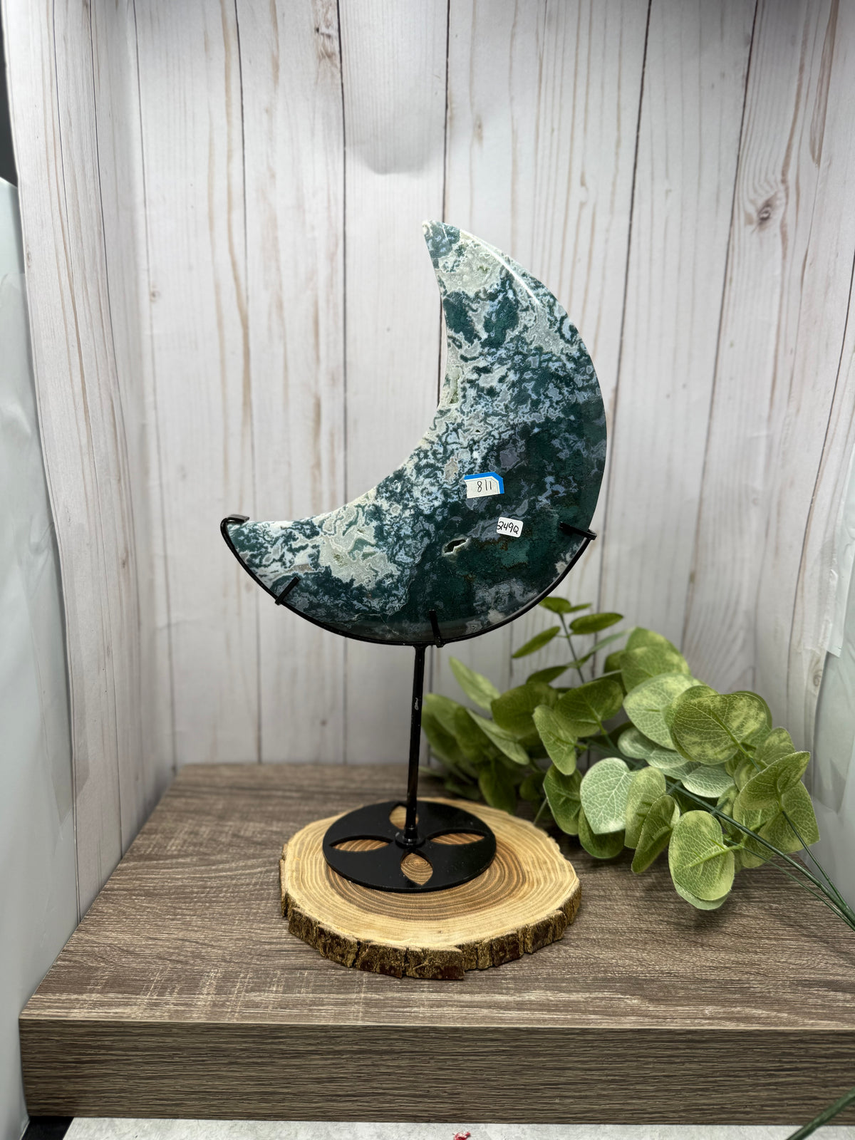 Moss Agate Moons on Stands (larger)