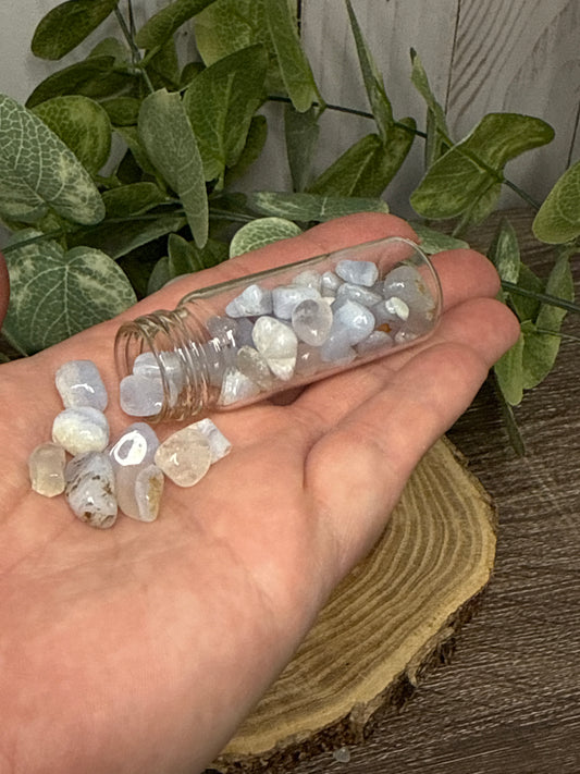 Blue Lace Agate Crystal Chip Bottle