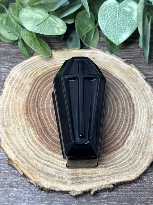 Open Casket Coffin Carving - Black Obsidian