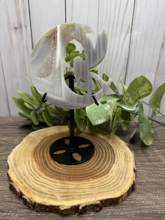 Fairy and Moon Carving on Stand - Druzy Agate