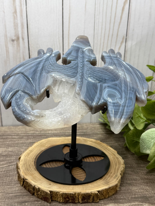 Agate Dragon on Black Stand that Rotates
