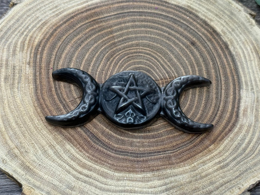 Triple Moon Obsidian Sheen Carving
