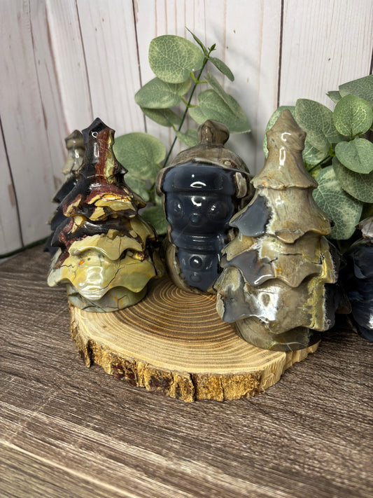 Lava Agate - Christmas Tree Carvings