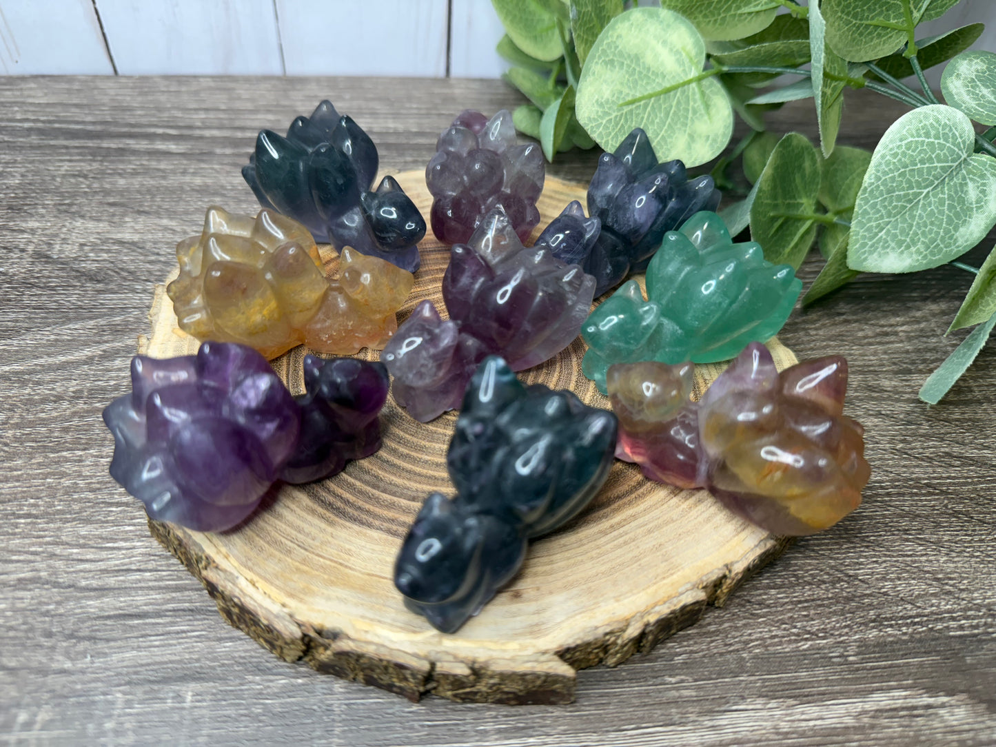 Nine Tailed Fox Fluorite Carvings