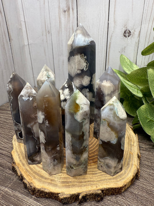Black Flower Agate Towers