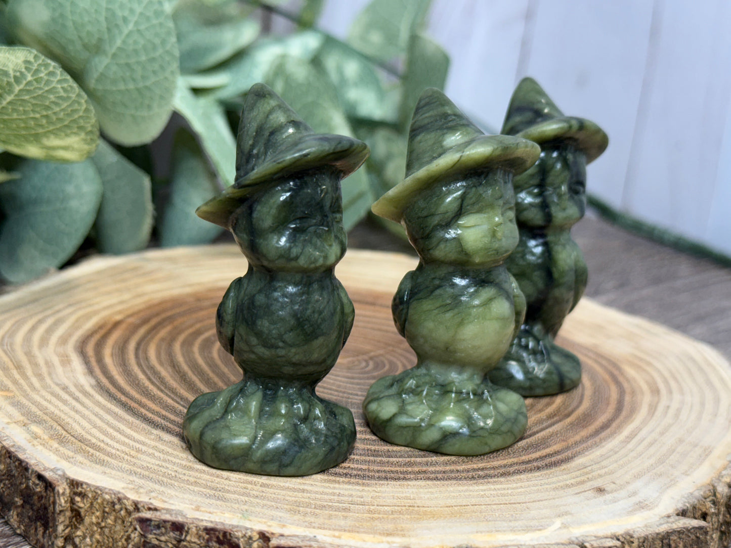 Owl with Witch Hat - Green Jade