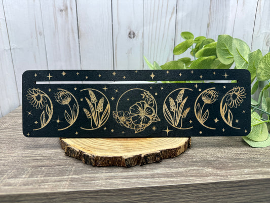 Card Stand, Card Holder, Card Board - Wooden Rectangle Flowers (black)