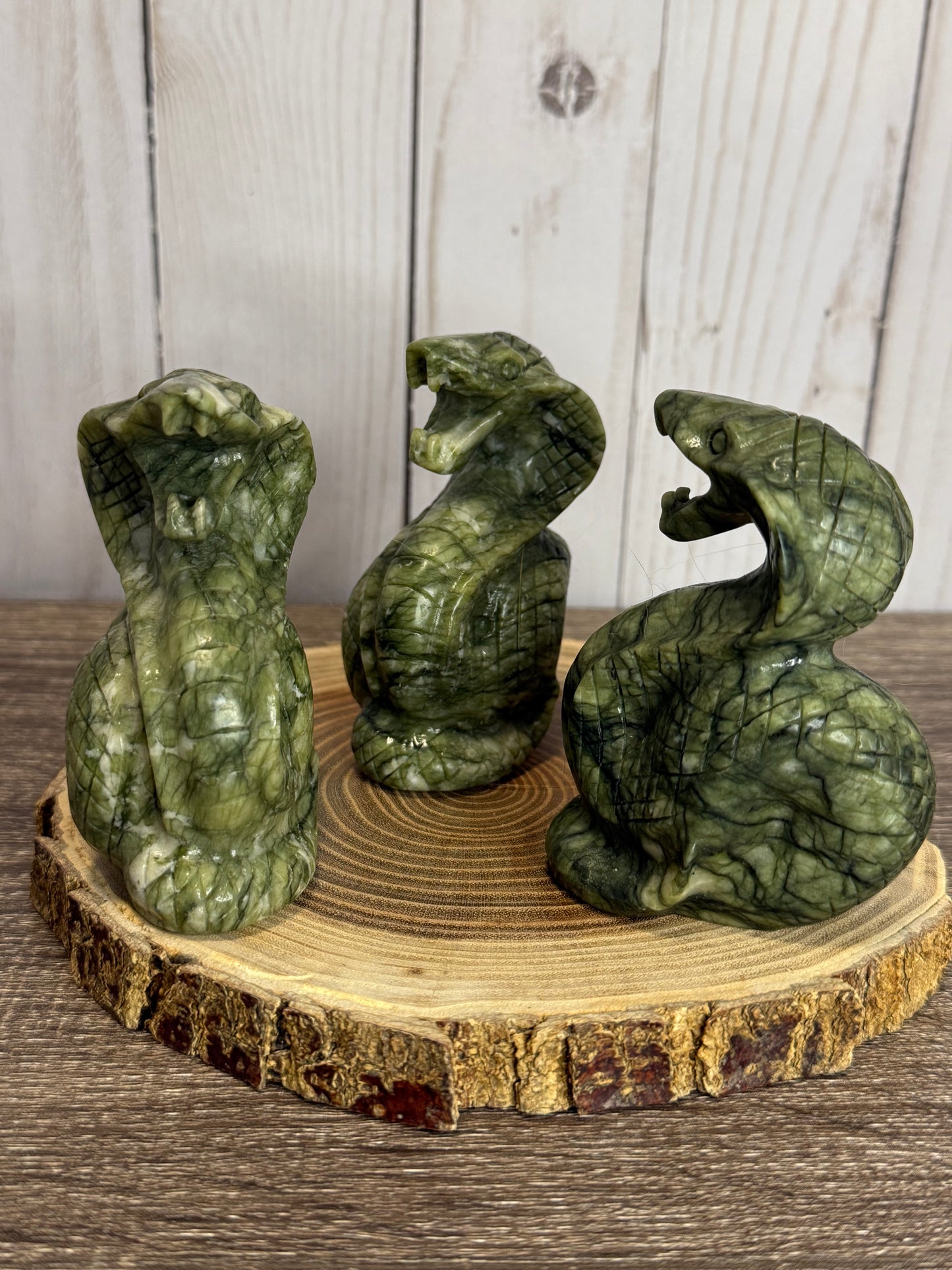 Cobra Snake Carvings - Green Jade