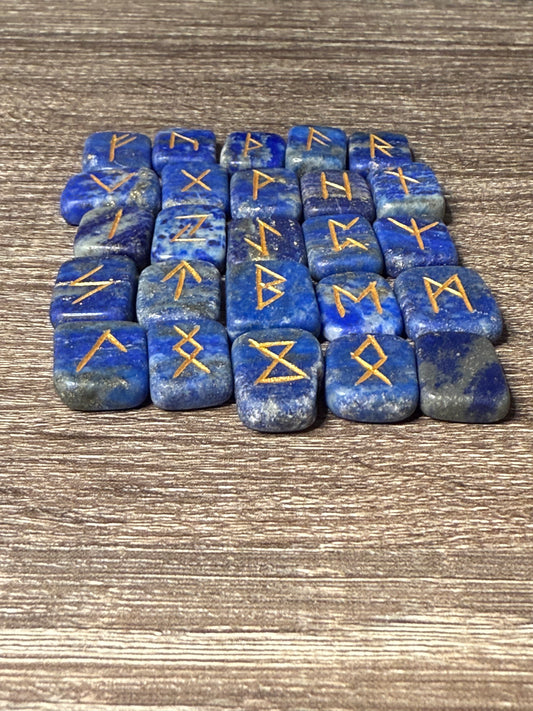 Lapis Lazuli Gemstone Rune Engraved Elder Futhark Lettering - Set 2