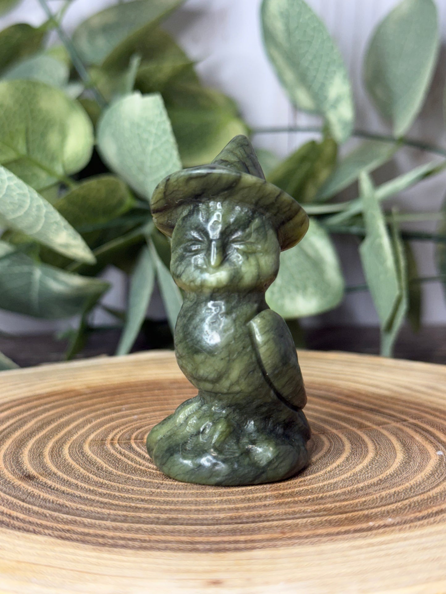 Owl with Witch Hat - Green Jade