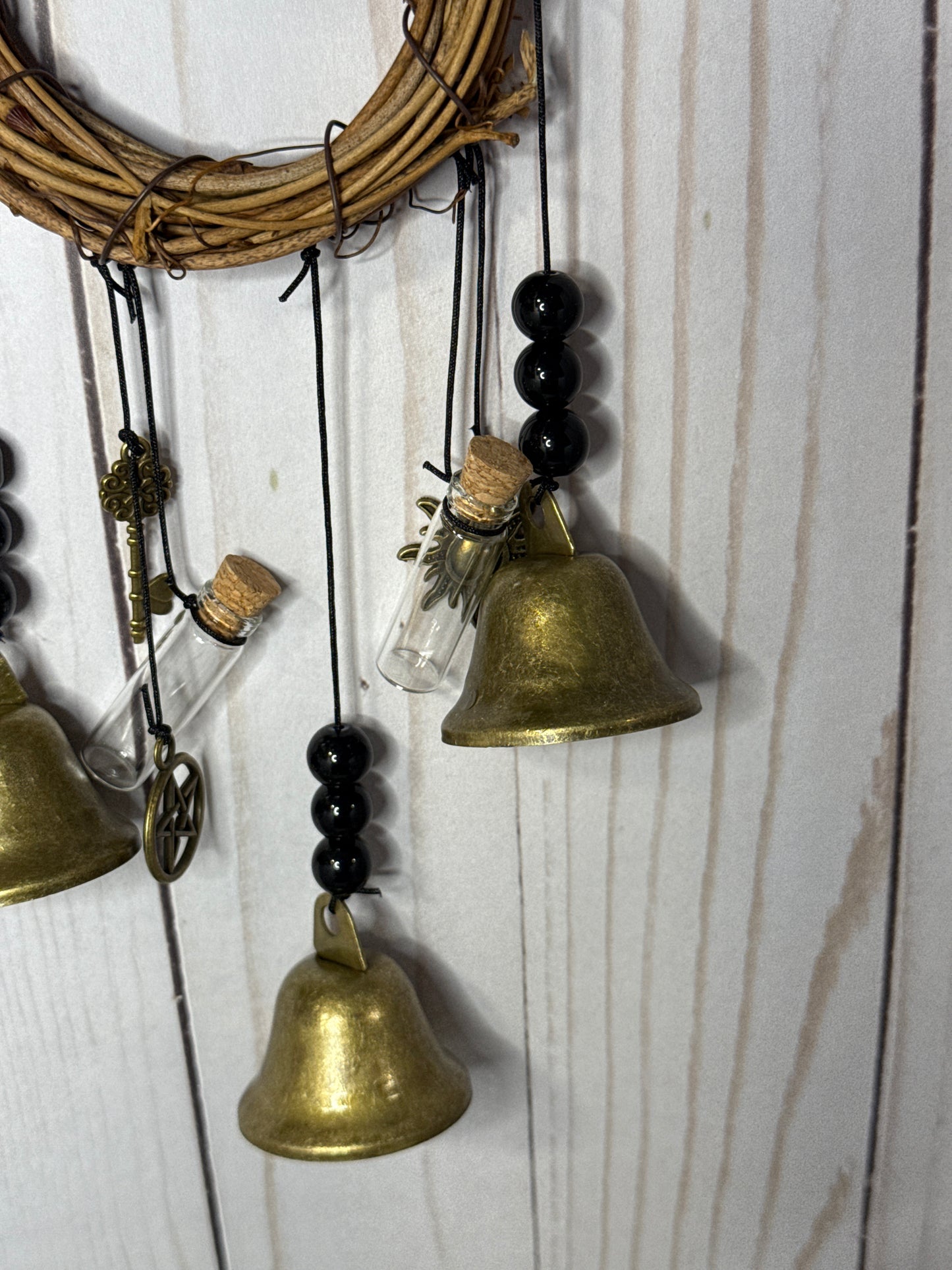 Witch Bells for Home Protection, 3 Bells, charms and 2 crystal bottles