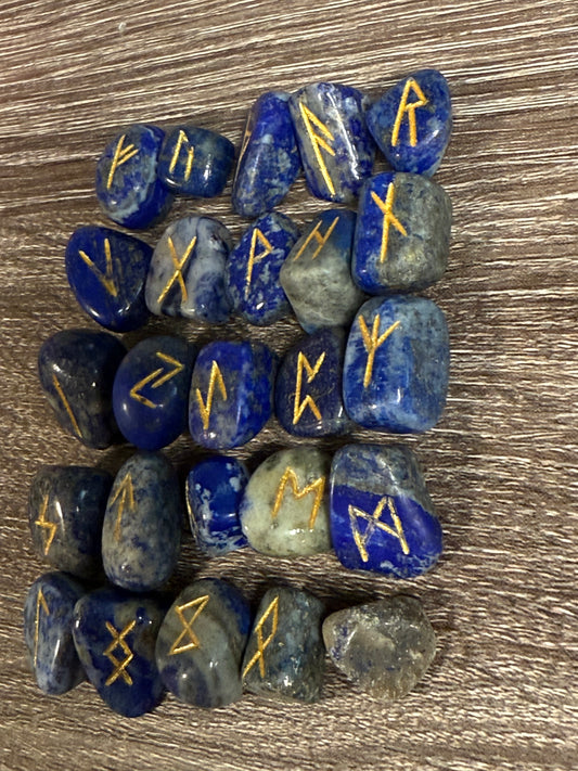 Lapis Lazuli Rune Engraved Elder Futhark Lettering - Set 1