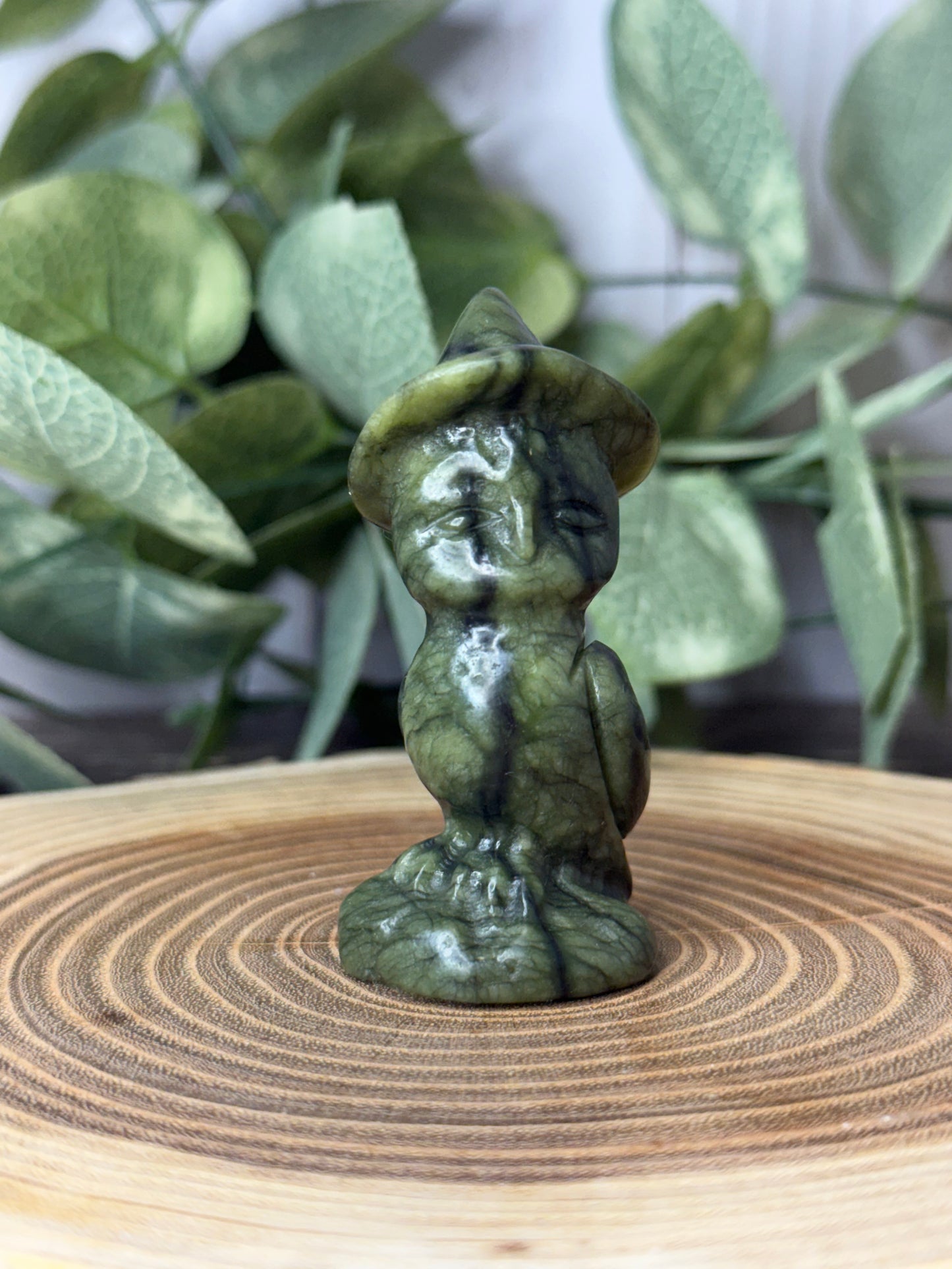 Owl with Witch Hat - Green Jade