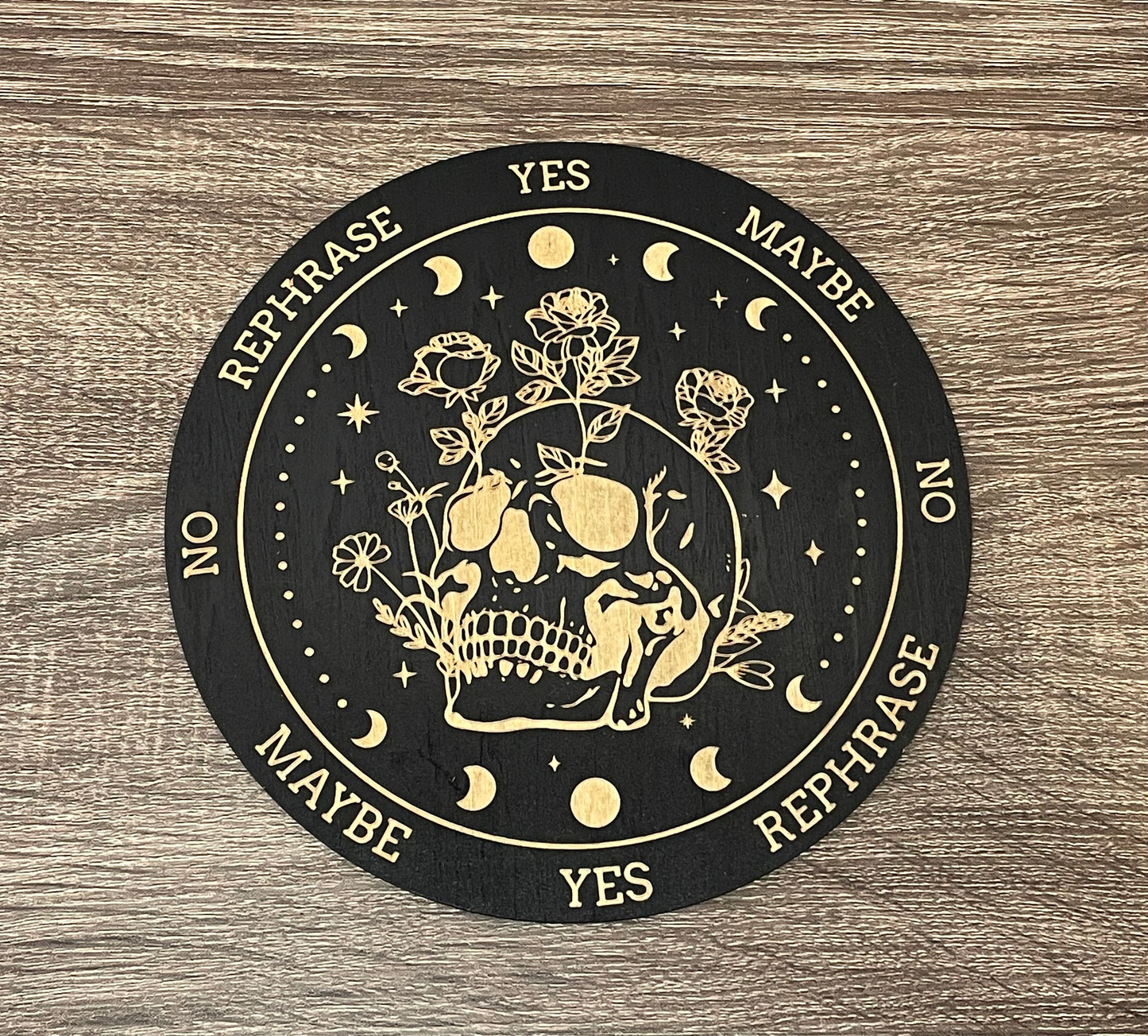 Pendulum Board - Skull Moon Phases Roses