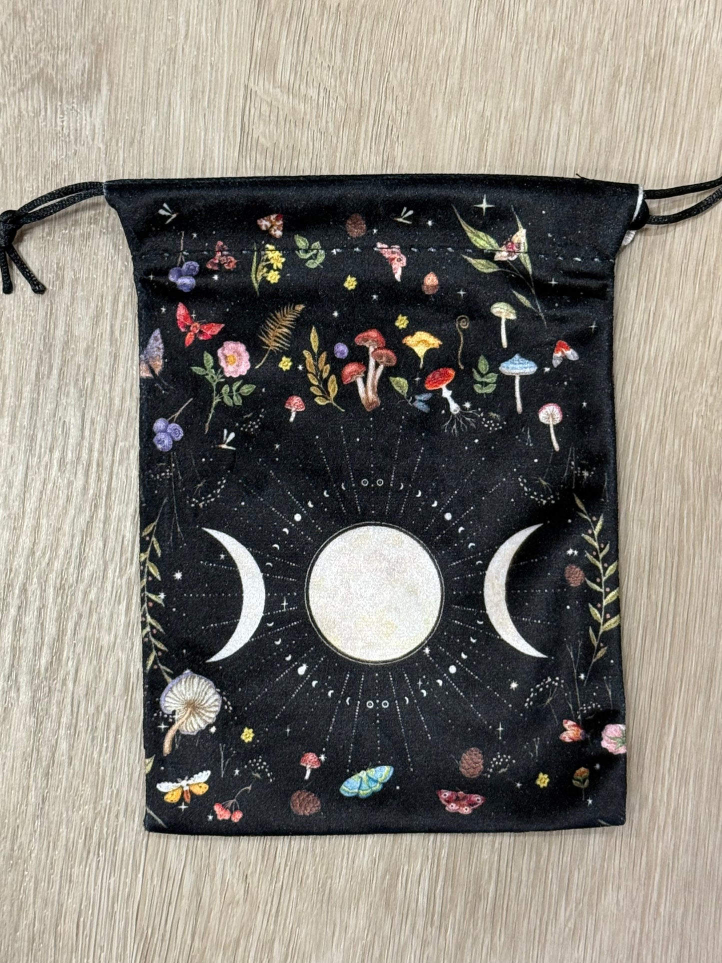 Card Deck or Crystal Pouch - Moon Phases. Flowers, Mushrooms
