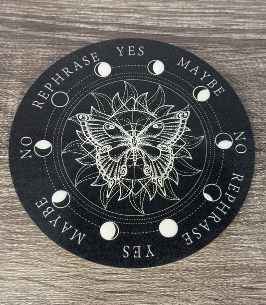 Pendulum Board - Moth with Mandala, Moon Phases - double sided