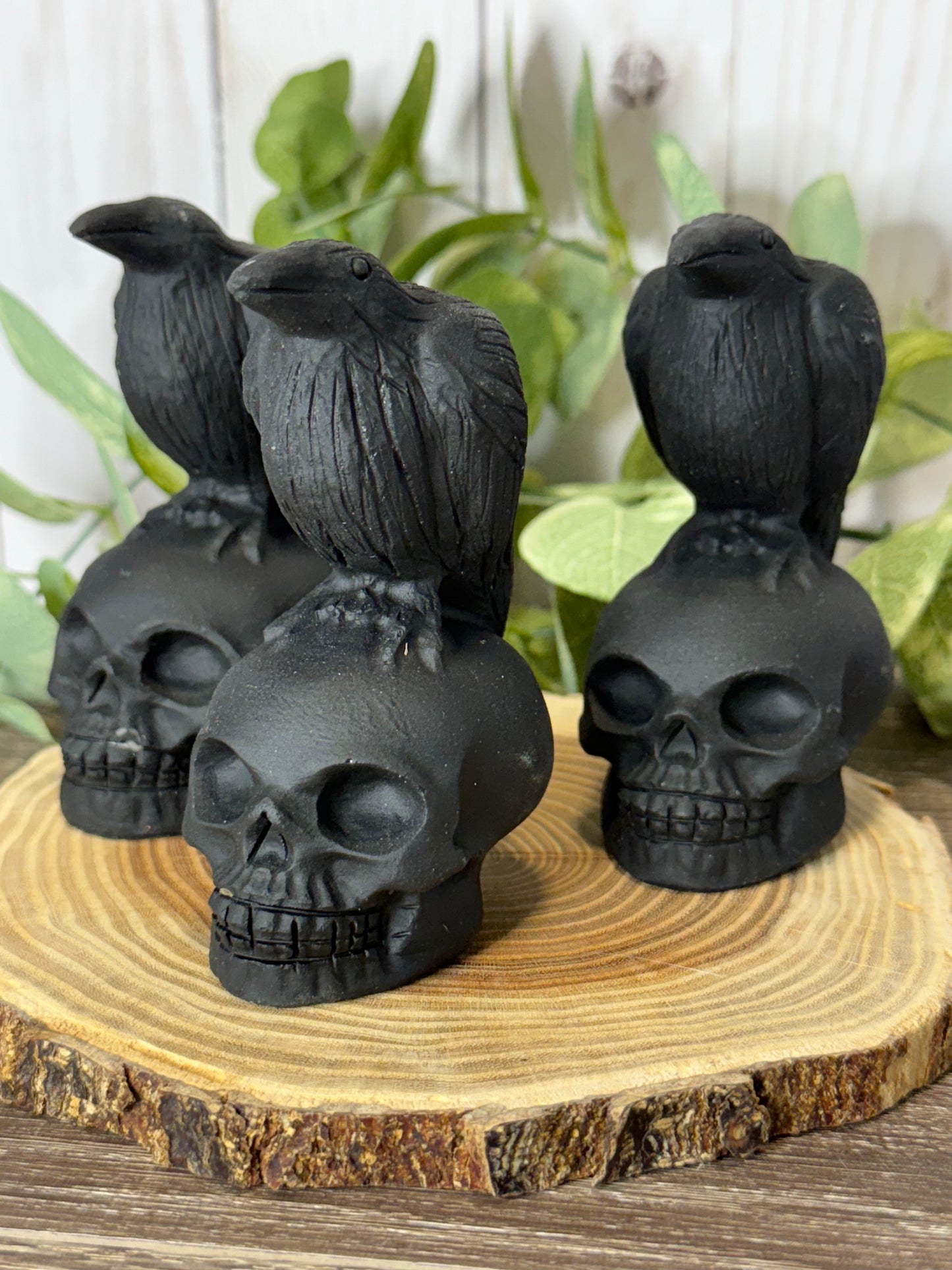 Skull & Bird Obsidian Carving