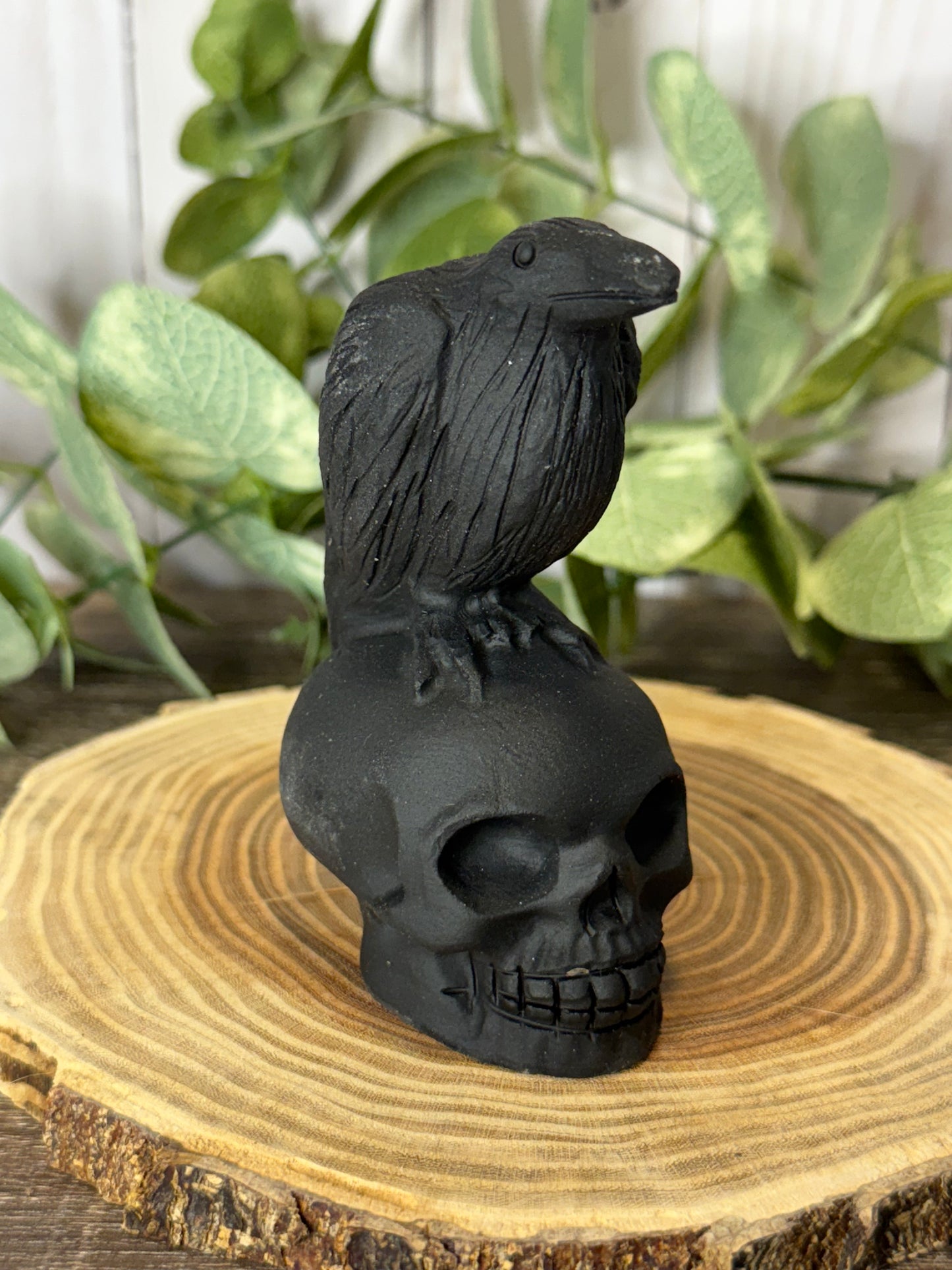 Skull & Bird Obsidian Carving