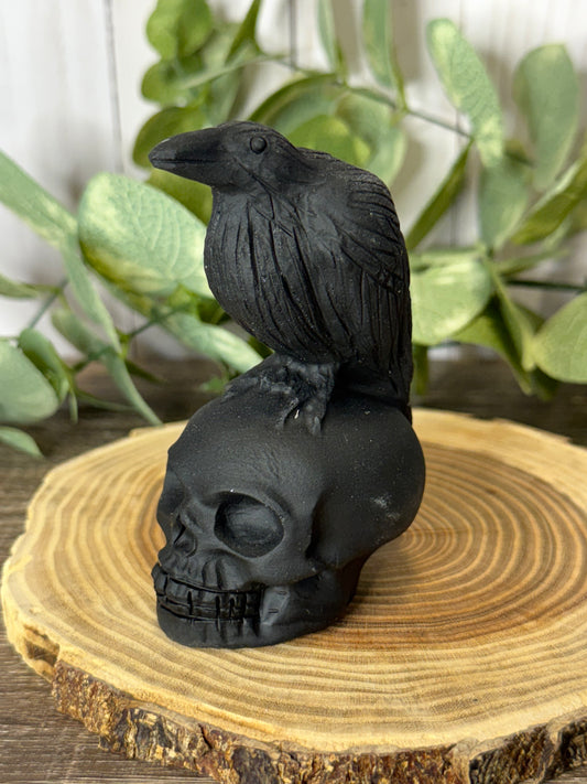 Skull & Bird Obsidian Carving