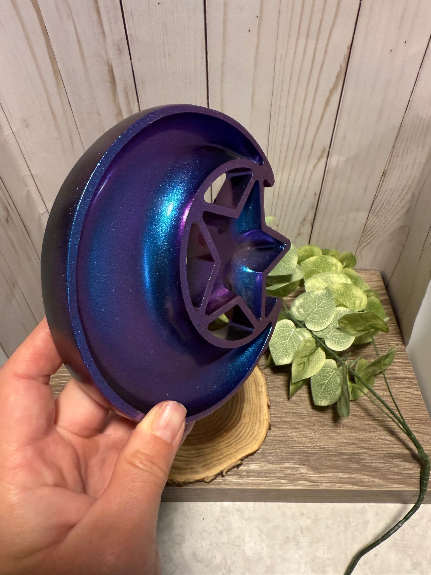 Moon and Star - Wooden (painted metallic)