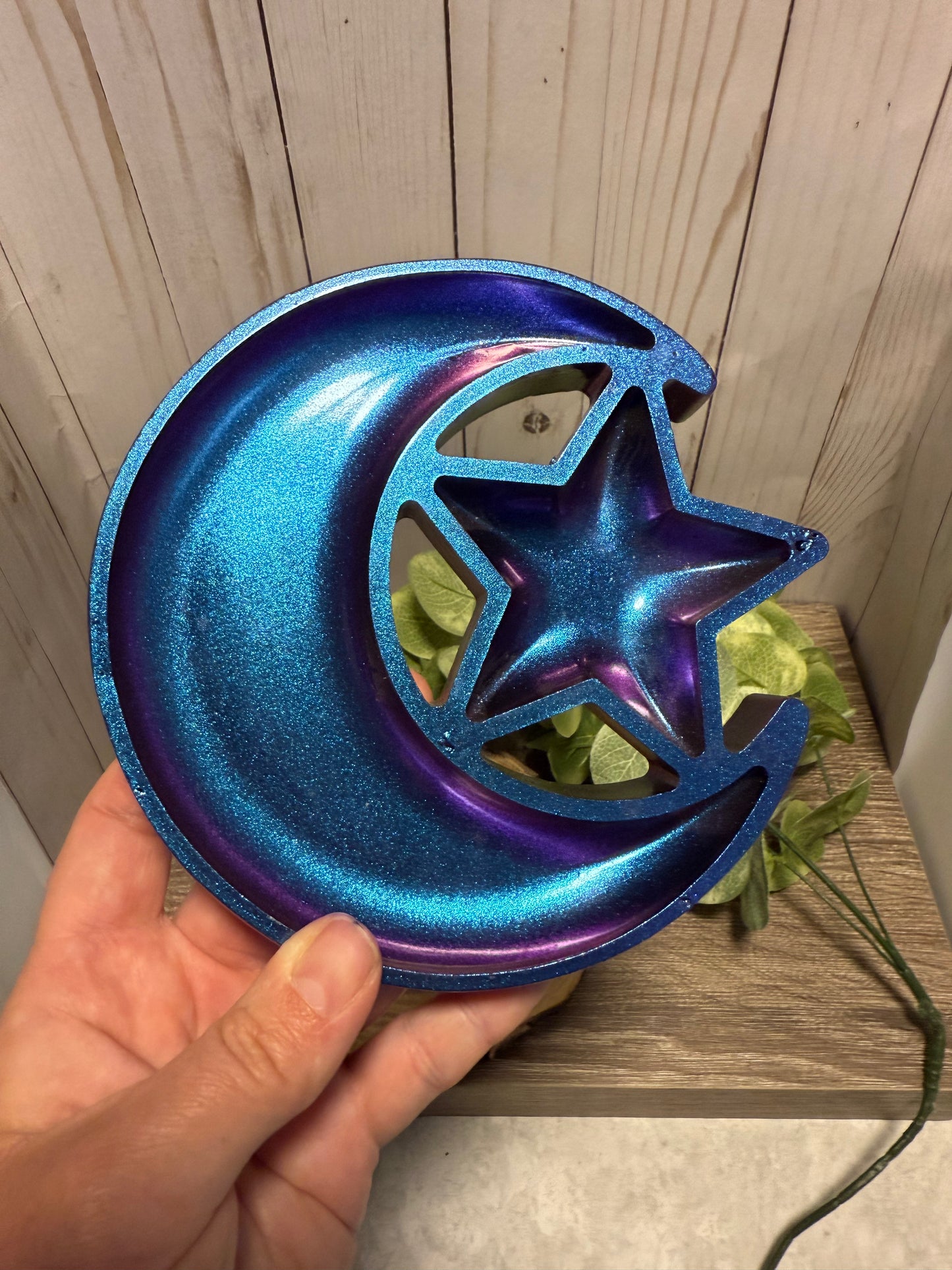 Moon and Star - Wooden (painted metallic)