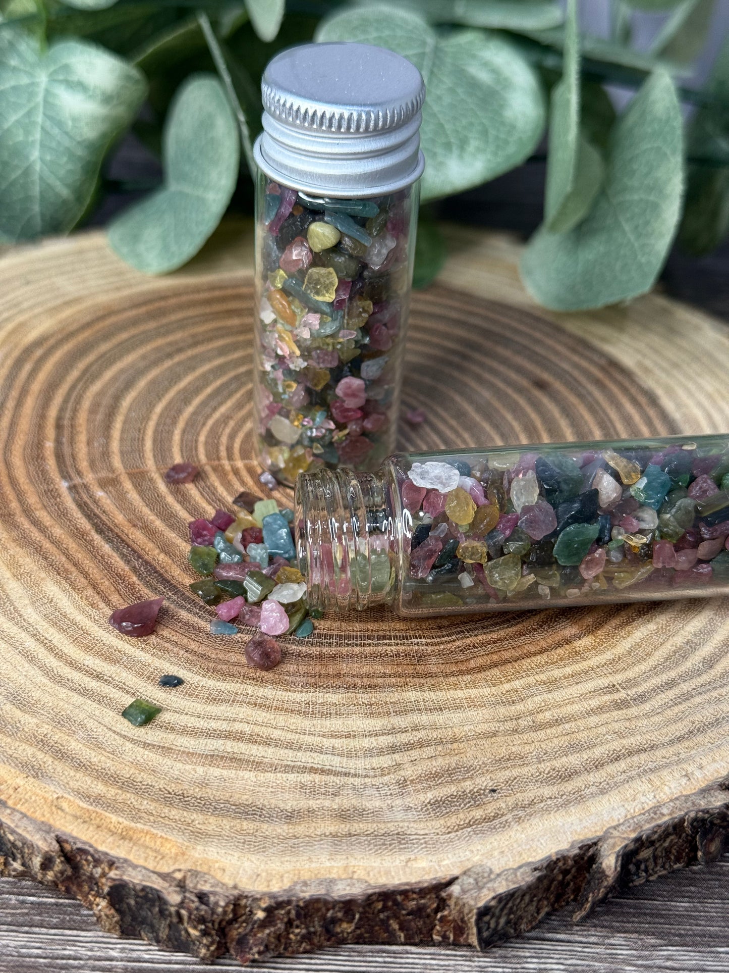 Watermelon Tourmaline Crystal Chip Bottle