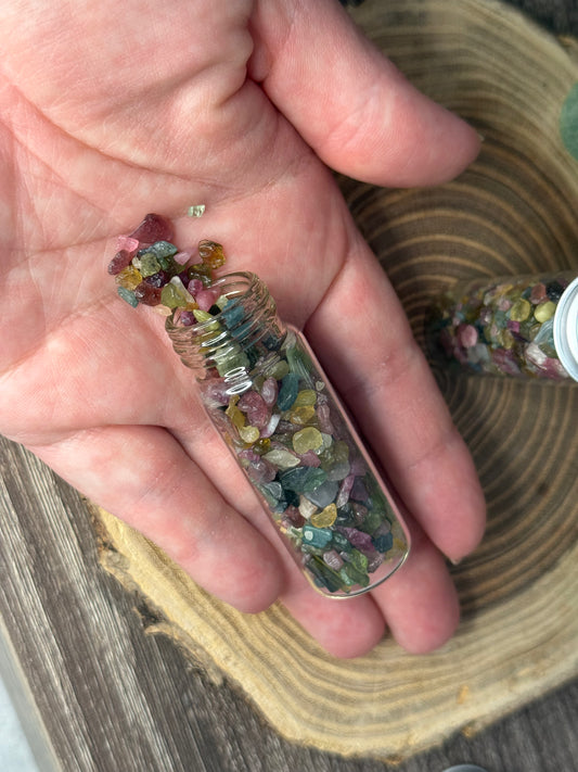 Watermelon Tourmaline Crystal Chip Bottle