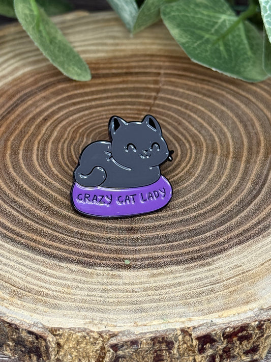 Crazy Cat Lady Pin - Grey and Purple