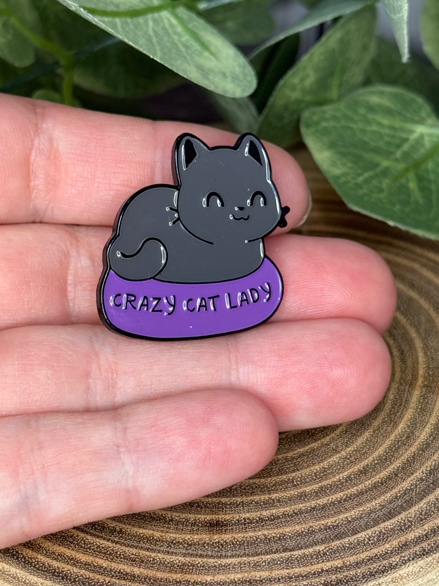 Crazy Cat Lady Pin - Grey and Purple