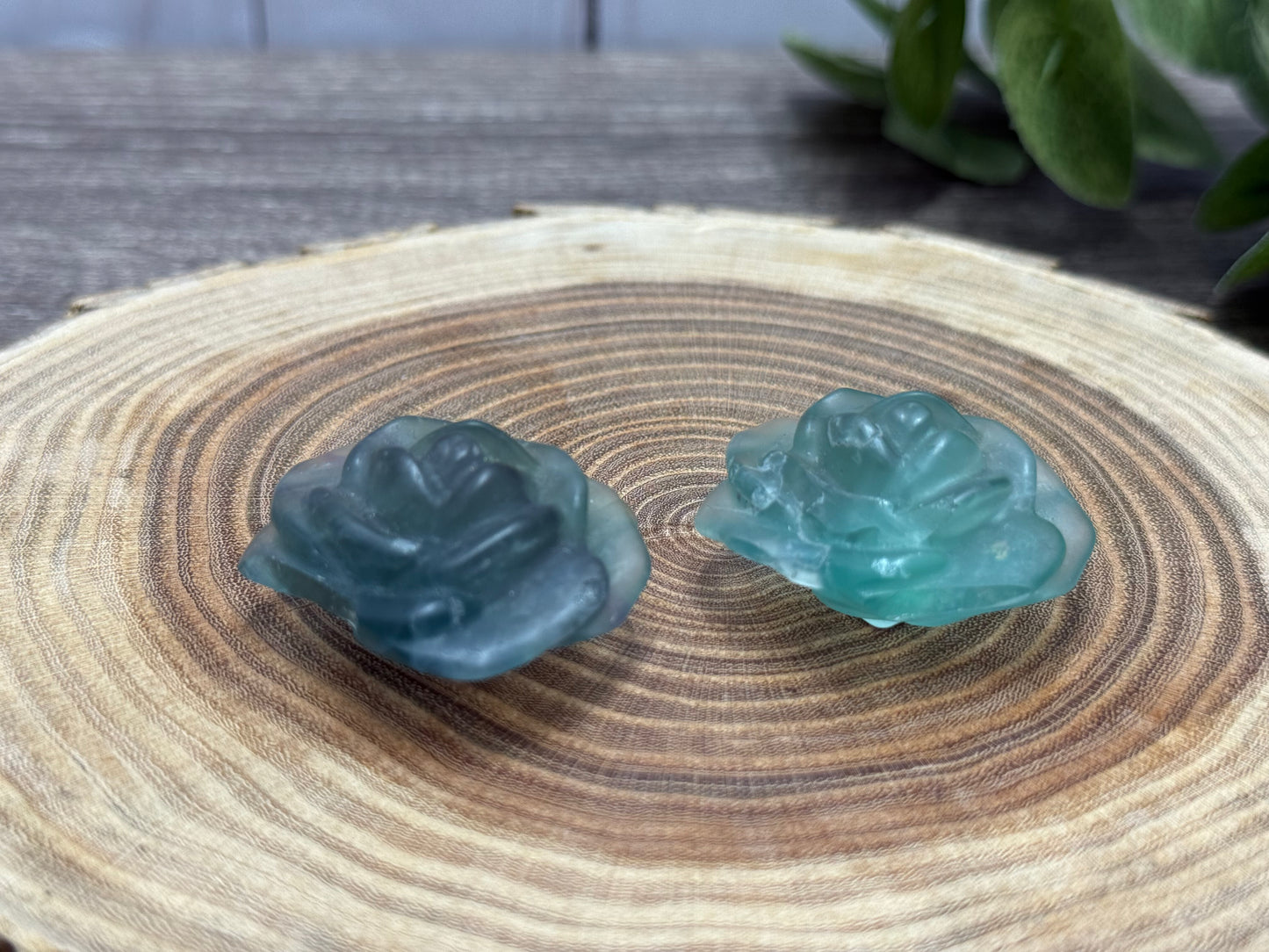 Misfit Fluorite Rose Carvings - chipped