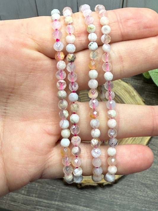 Flower Agate - Faceted Bracelet 4 mm