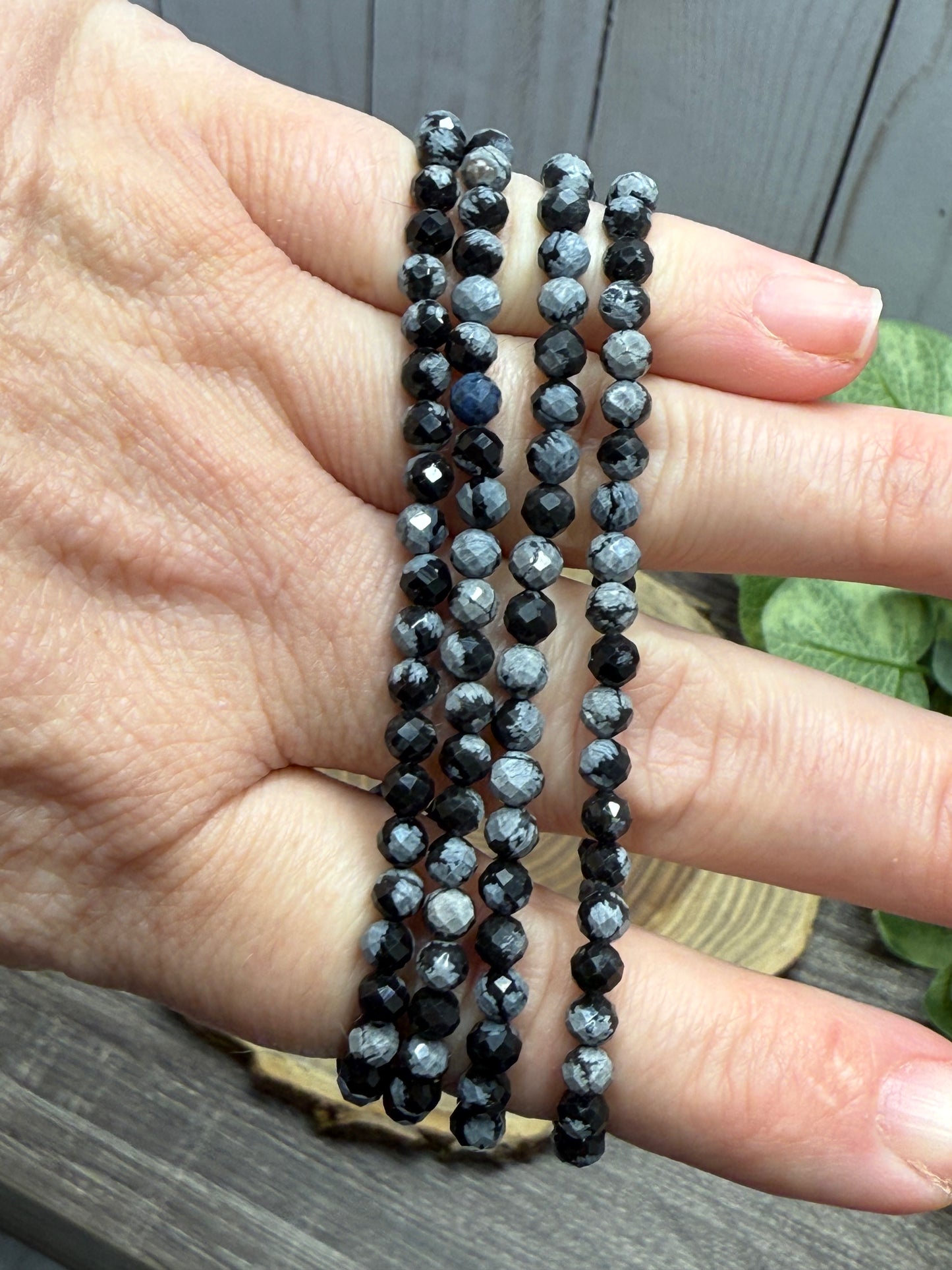 Snowflake Obsidian - Faceted Bracelet 4 mm