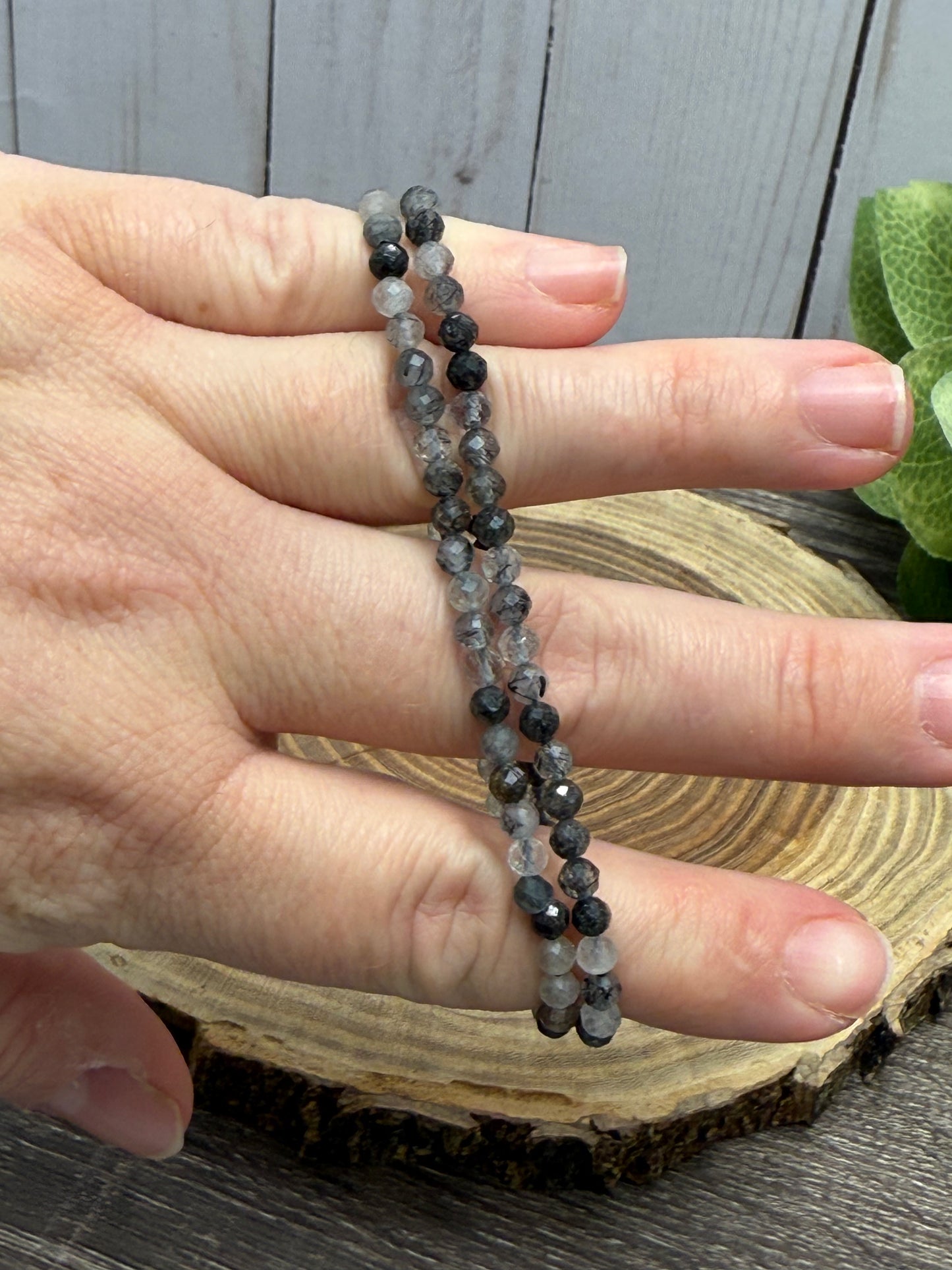 Tourmalated Quartz - Faceted Bracelet 4 mm