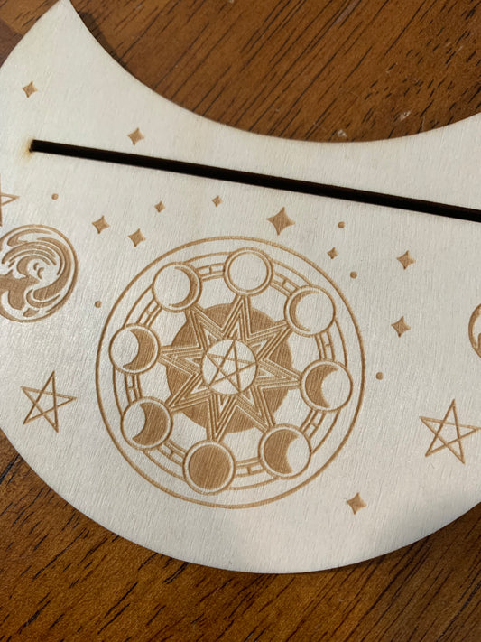 Card Stand, Card Holder, Card Board - Wooden Half Moon, Moon Phases (white)
