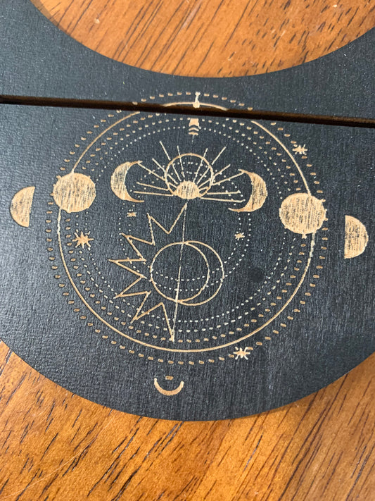 Card Stand, Card Holder, Card Board - Wooden Half Moon, Moon Phases (black)