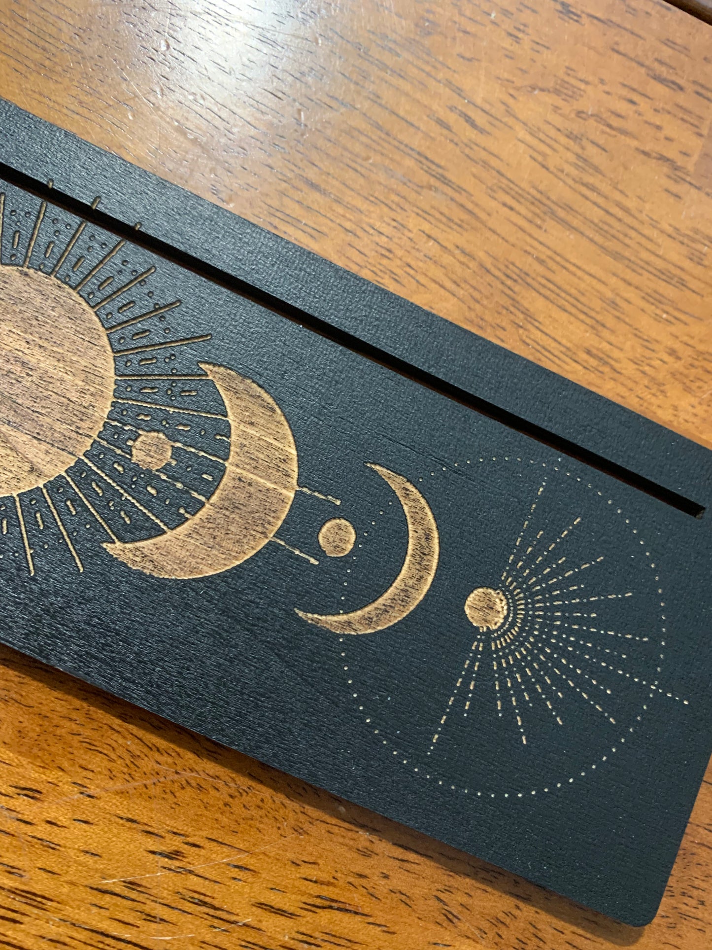 Card Stand, Card Holder, Card Board - Wooden Rectangle Moon Phases (black)