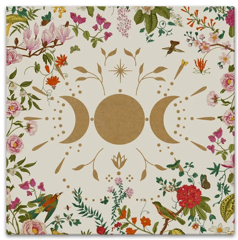 Altar Cloth - white triple moon with birds